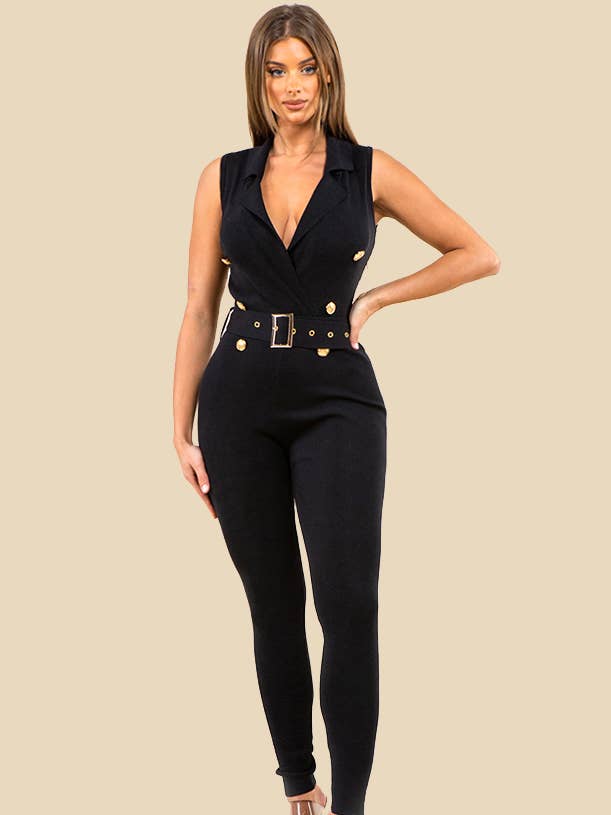Stretch Collared Jumpsuit for wholesale by Lovest