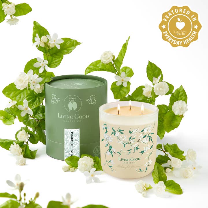 Midnight Jasmine - Beeswax Candle - Hand-Drawn Glass Jar for wholesale by Living Good Candle Co.