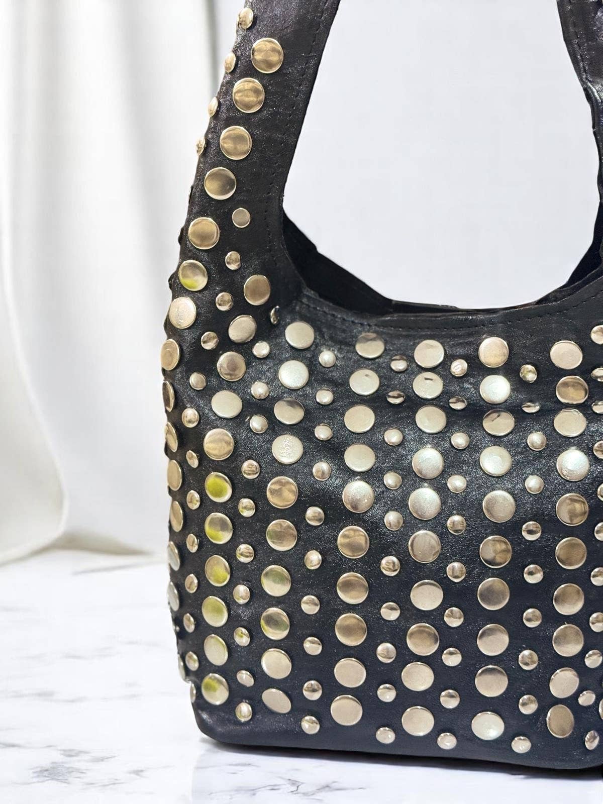 Melecraft - Wholesale Shoulder Bag - Women's - Black Leather Studded Shoulder Bag – Handmade in Morocco1