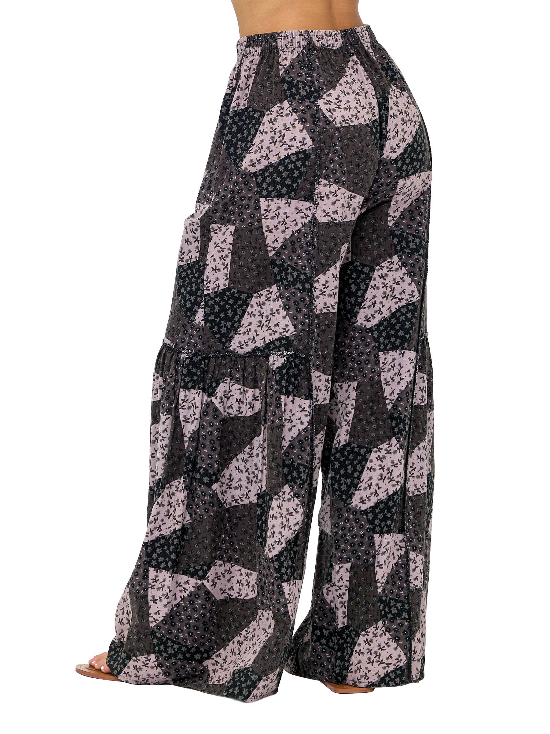 Yak & Yeti - Wholesale Pants - Women's - Palazzo Pants Boho Ruffled Floral Patchwork7