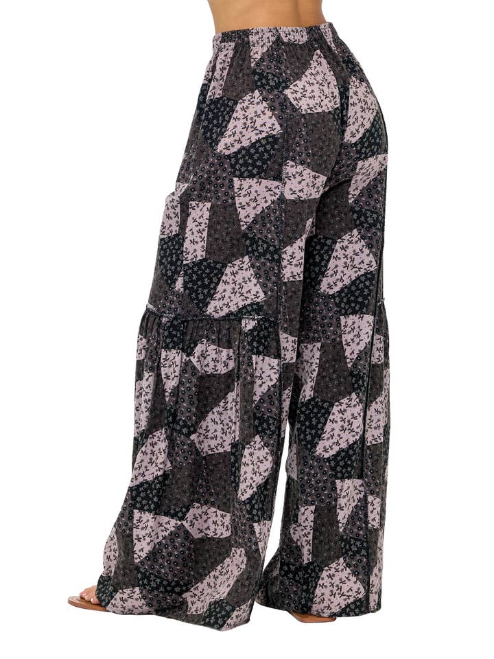 Yak & Yeti - Wholesale Pants - Women's - Palazzo Pants Boho Ruffled Floral Patchwork7