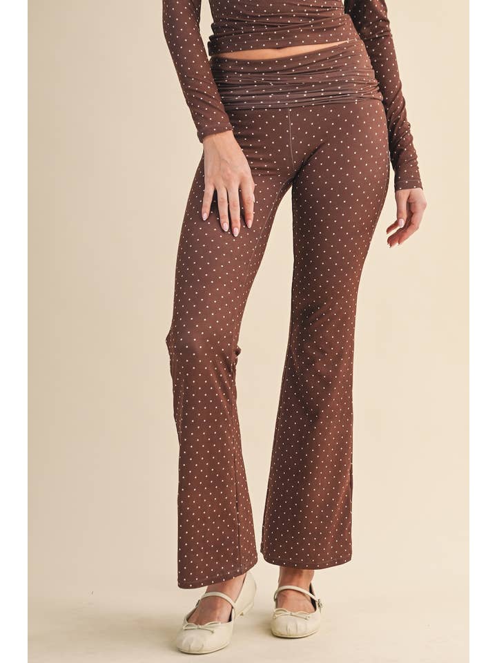 KIMBERLY C – Großhandel Sport-/Lounge-Leggings – Damen – Polka-Dot-Print Weiche Strickjersey-Faltbund-Schlaghose7