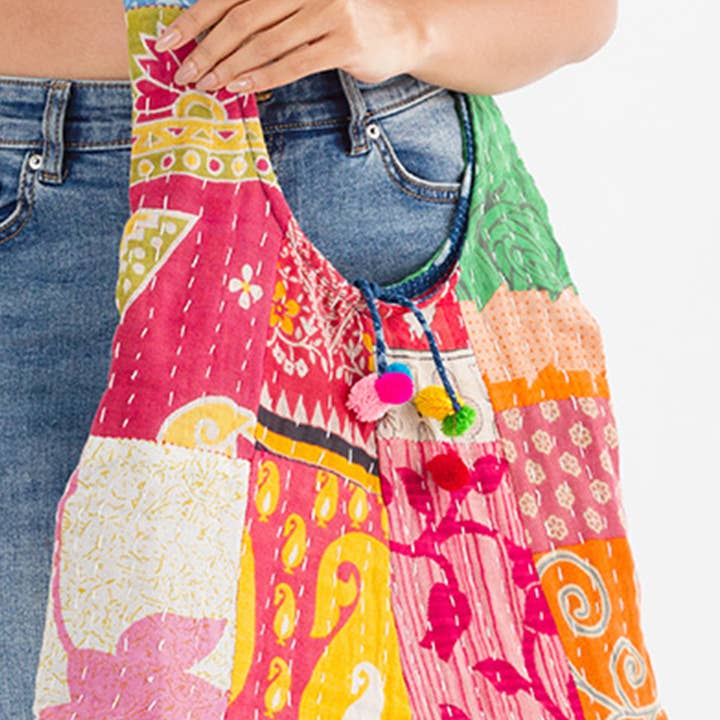 Sevya Handmade – wholesale Axelväska - Dam – Kantha jhola-väska i återvunna bomullssaris3