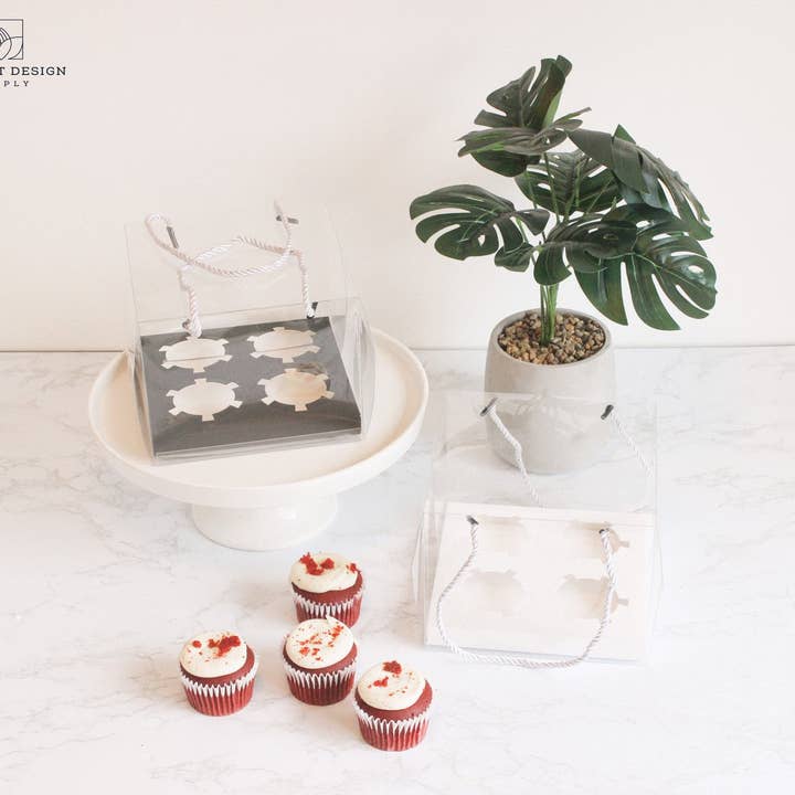Elegant Design Supply - Vente Caissettes en papier pour cupcakes/muffins - Boîte transparente pour 4 cupcakes ordinaires avec ficelles (lot de 2)