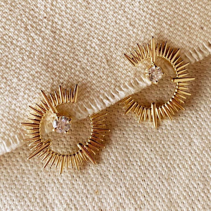 GoldFi - Wholesale Stud/Post Earrings - 18K Gold Filled Spiked Stud With CZ0