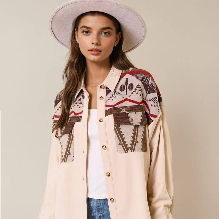 Stone Aztec Shirt Jacket - 10333J for wholesale on Faire0
