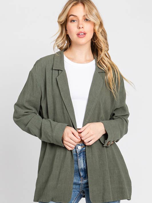 Olive Collar One Button Blazer Jacket - FC1198 for wholesale on Faire0