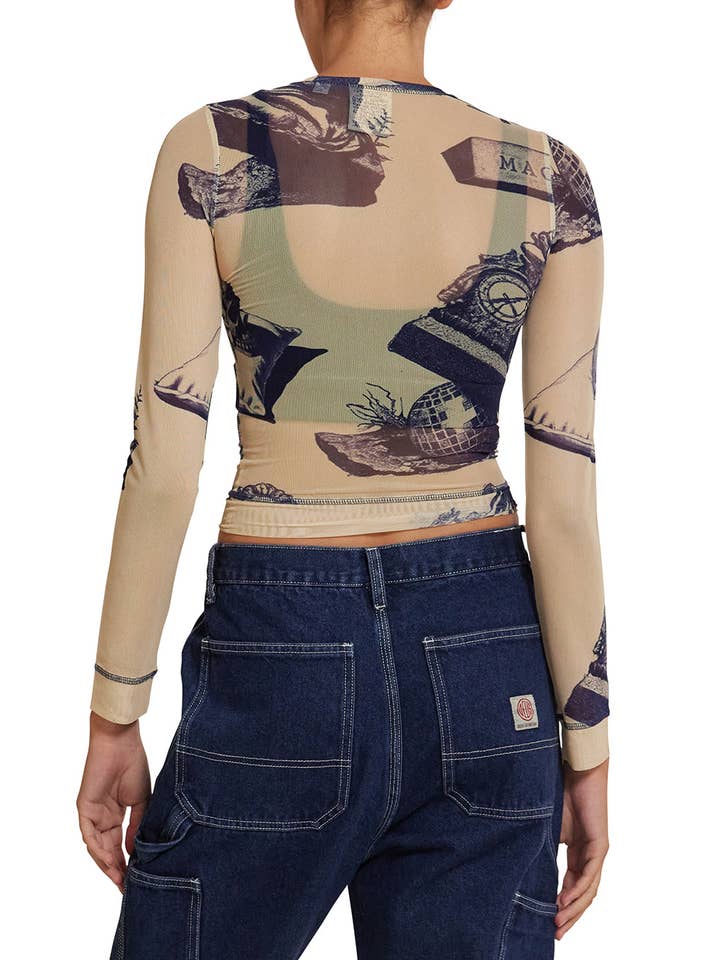 5-7-5 Mesh Long Sleeve Top - Indigo for wholesale on Faire