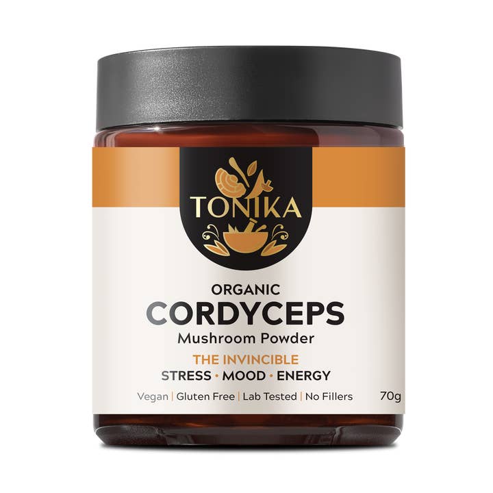 Organic Cordyceps Mushroom Powder Glass Jar - The Invincible for wholesale by Tonika