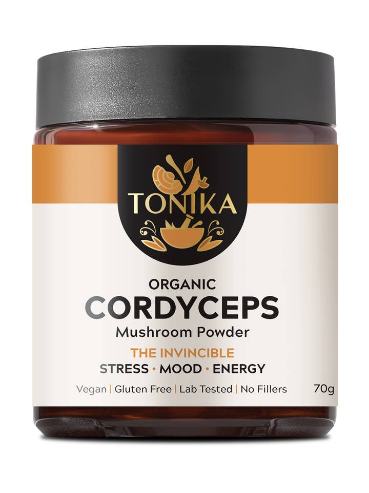 Glasdose aus biologischem Cordyceps-Pilzpulver — The Invincible für den Großhandel von Tonika