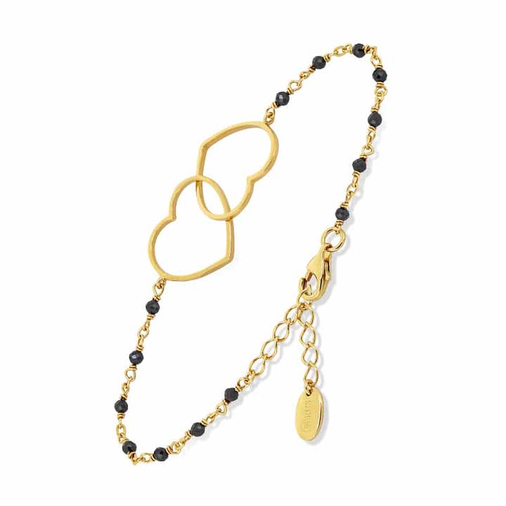 Bracelet argent doré cœur et spinelle noire pour la vente par ORUS BIJOUX