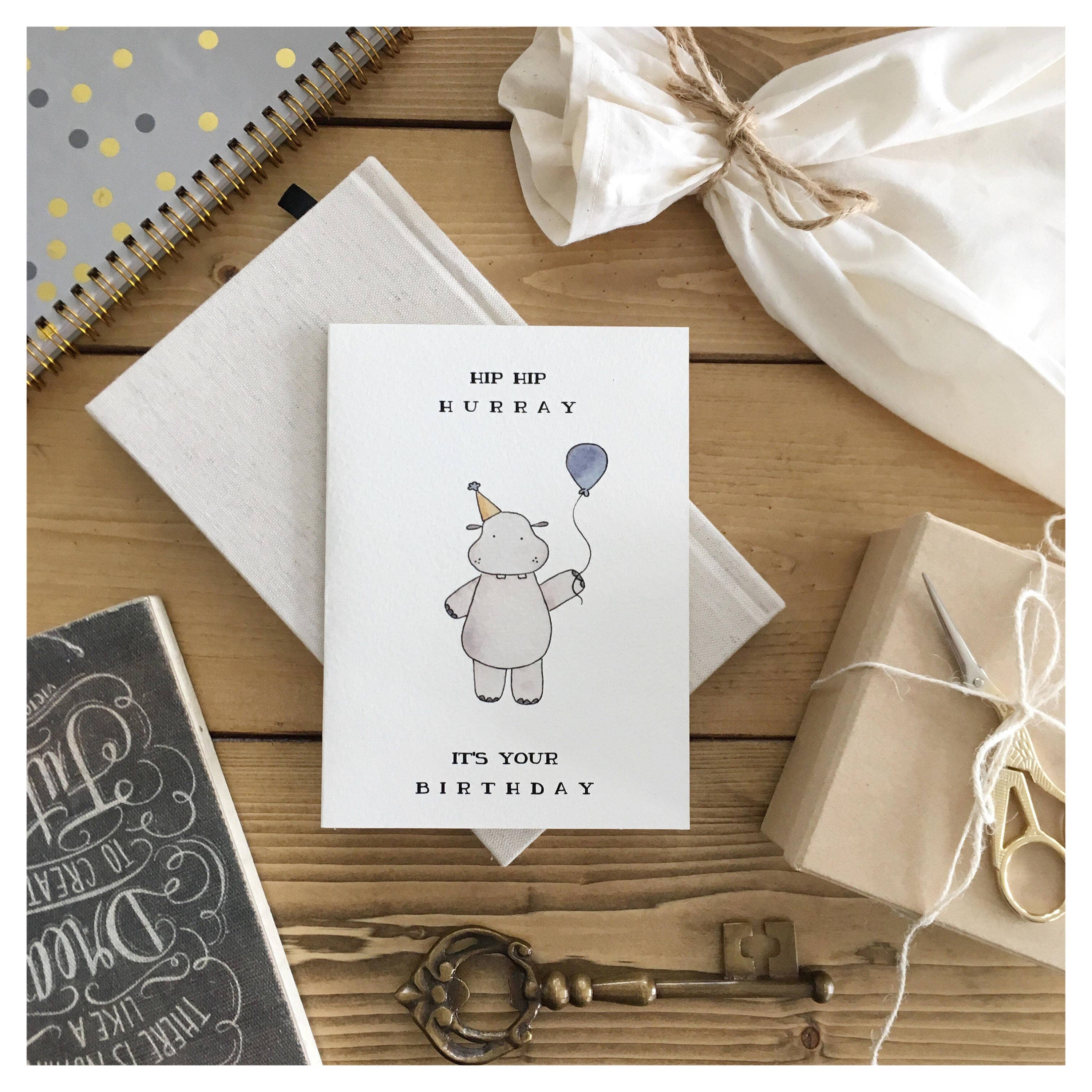 kenziecards - Wholesale Birthday Card - Birthday – “Hip Hip Hurray” Card with Hippo Illustration1