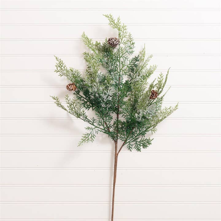 Spray - Flocked Pine Spray (PK/12) for wholesale by Audrey's Home & Gift