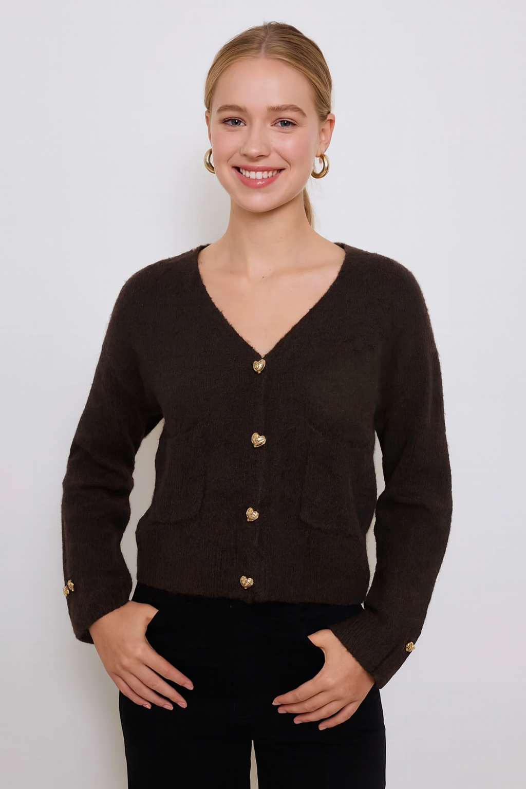 Afinity - Wholesale Cardigan - Women's - Solid cardigan with gold buttons AP1412