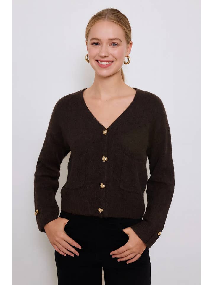 Afinity - Wholesale Cardigan - Women's - Solid cardigan with gold buttons AP1412