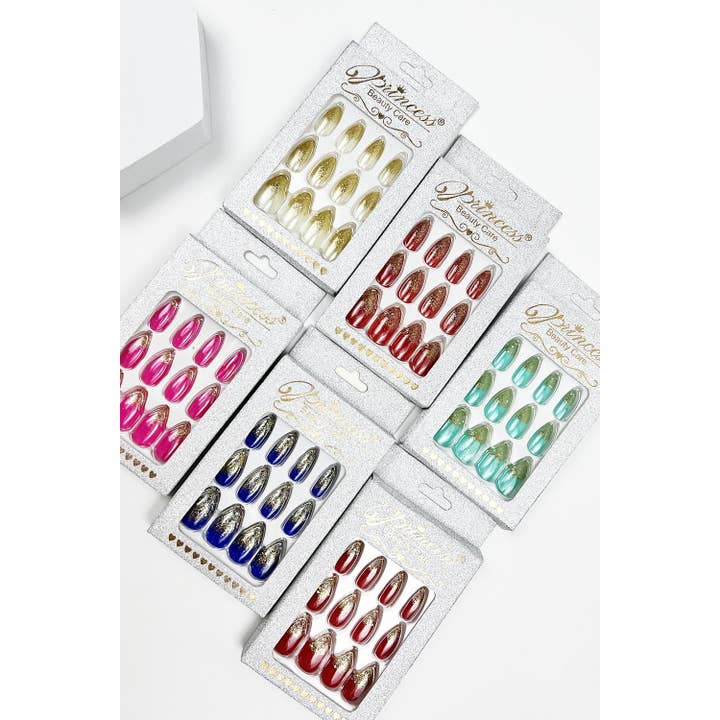 COFFIN SHAPED SOLID COLOR GLITTER PRESS ON NAIL for wholesale by JHP Collection