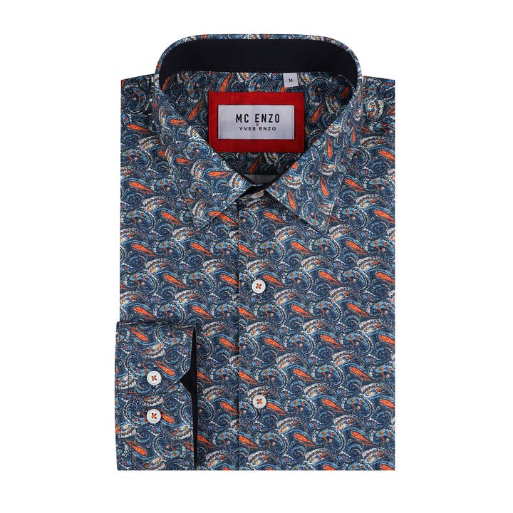 Camisa slim fit com padrões - Azul por atacado de Yves Enzo