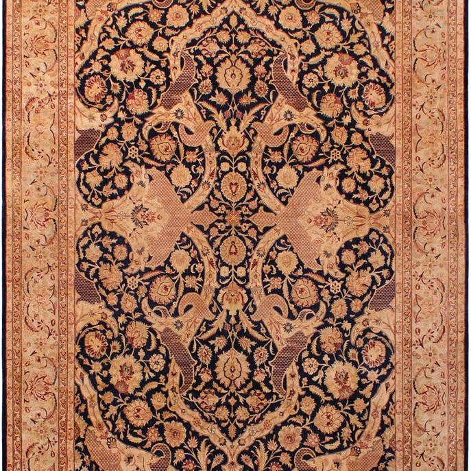 Vintage Persian Agra Eugenia Blue/Green Wool Rug - 9'3'' x 11'10'' for wholesale by Arshs Fine Rugs