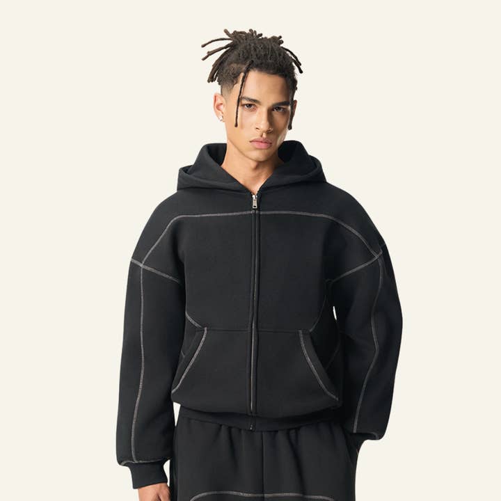 Men's Streetwear Contrast Stitch Hooded Jacket for wholesale by particleactive