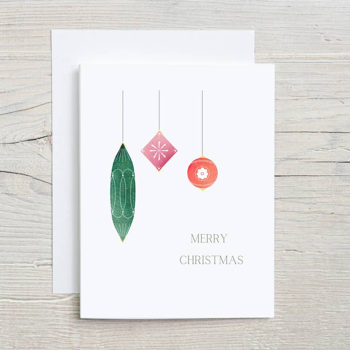 Merry Christmas hand painted card, Christmas Ornaments for wholesale by Liz Pope Designs