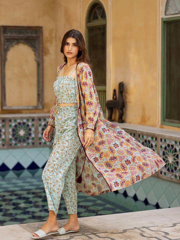 Handmade Boho High-Waisted Sleepwear Set | Printed Pants/Top for wholesale by Origin Pink