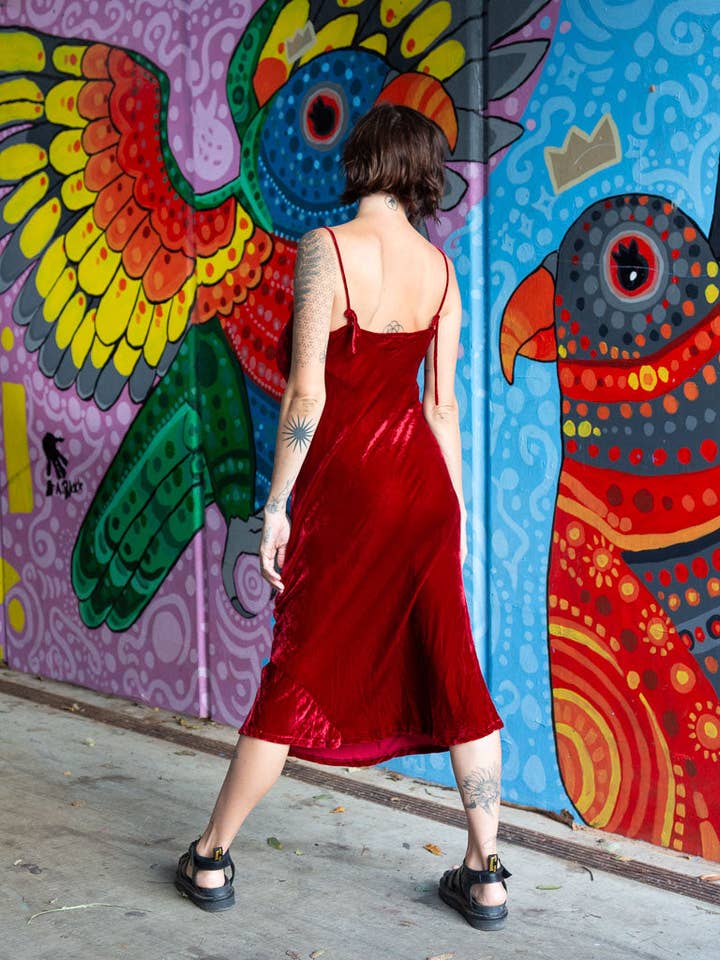 TABOO FASHION - Wholesale Slip – Women's - Silk Velvet Slip Maxi Red3