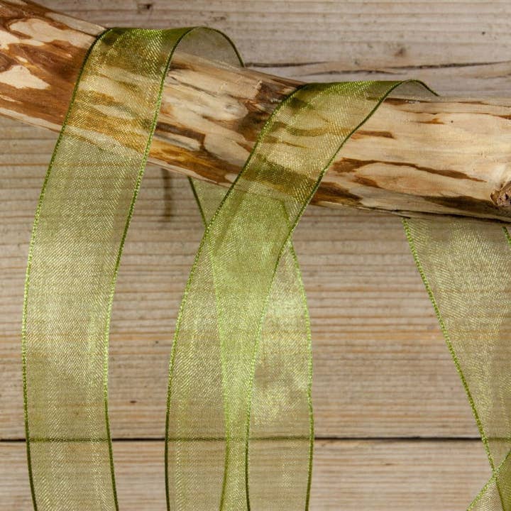 Kablet organza bånd Olivengrøn for engroshandel hos kadopapier.net