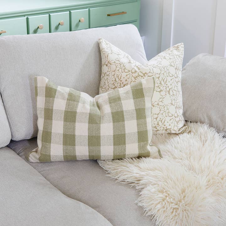 Cozy Prairie Linens Co. - Wholesale Throw Pillow Cover - Signature Woven Olive Green Gingham Pillow Cover