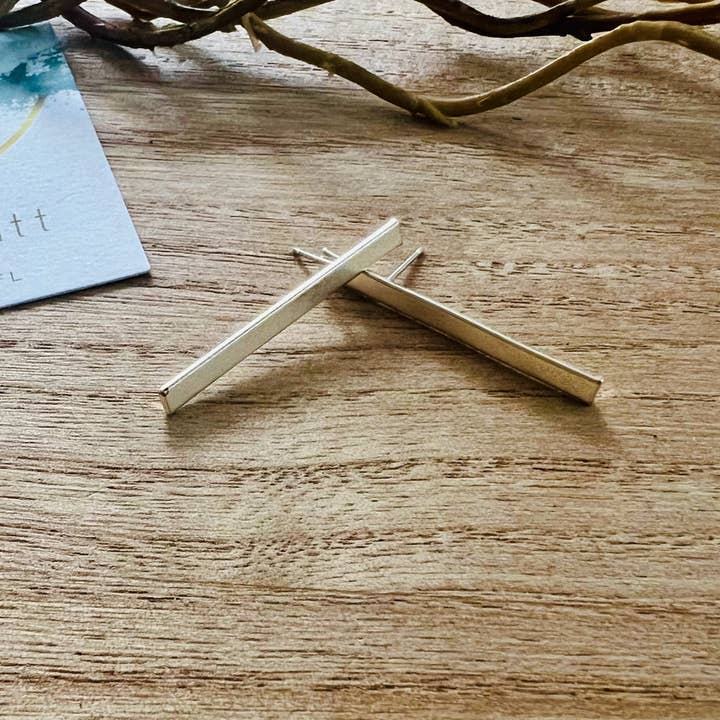 Lofty Goals long antique silver post stud earrings for wholesale by Nellie Pratt Artisan Jewelry