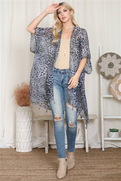 MYS Wholesale Inc - Vente Cardigan – femme - Cardigan léger à pompons léopard à devant ouvert pour l'été5