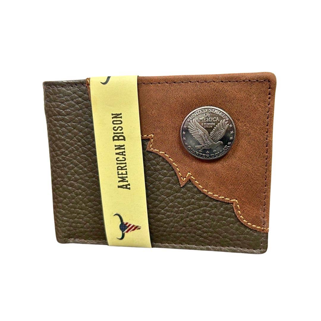 Leather Impressions Inc - Wholesale Wallet - Men's - Mixed Media Two Tone Bifold Rodeo Wallet w/ Medallion AB191718