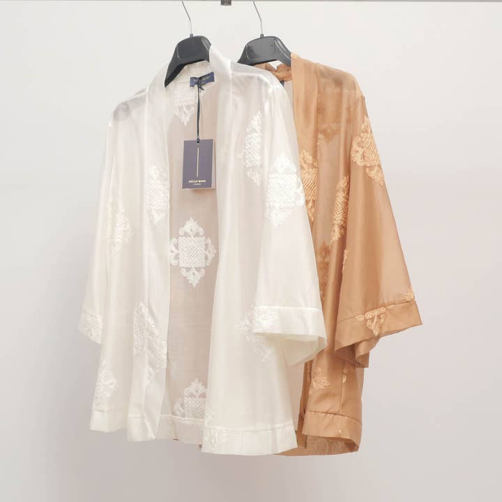 Embroidered kimono jacket in viscose voile TDM36921-2 for wholesale by Cecile Wang