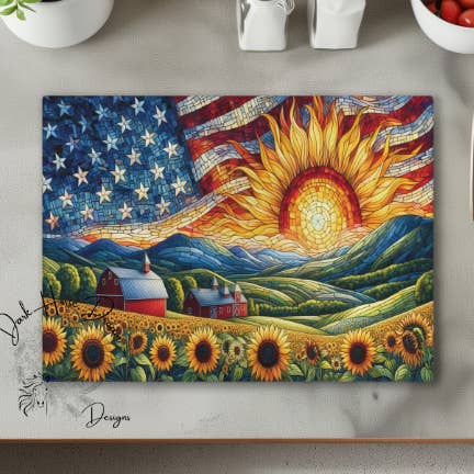 Mosaic Patriotic Farm - Useable Decor - Glass Cutting Board for wholesale by Dark Horse Dream Designs LLC