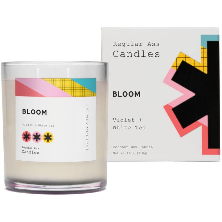 Bloom, Violet + White Tea 11oz Candle for wholesale by Regular Ass Candles