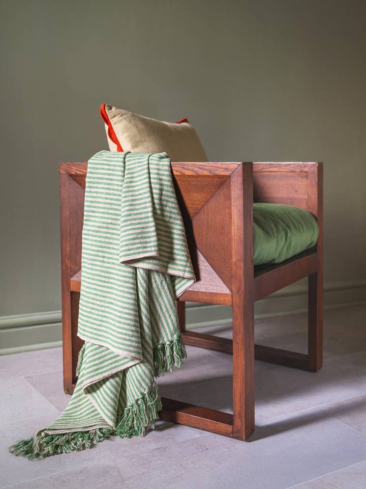 Green Stripe 100% Recycled Cotton Throw for wholesale by Ian Snow Ltd