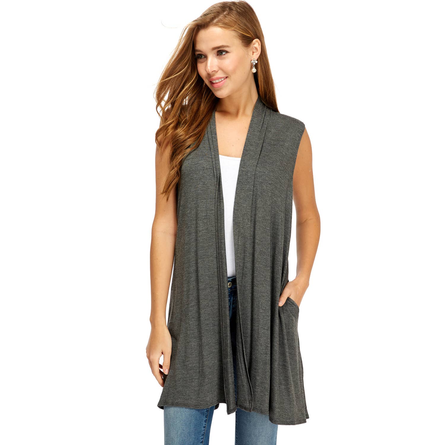 Azules Clothing - Wholesale Outerwear Vest - Women's - Women's Long Sleeveless Vests with Side Pockets'12