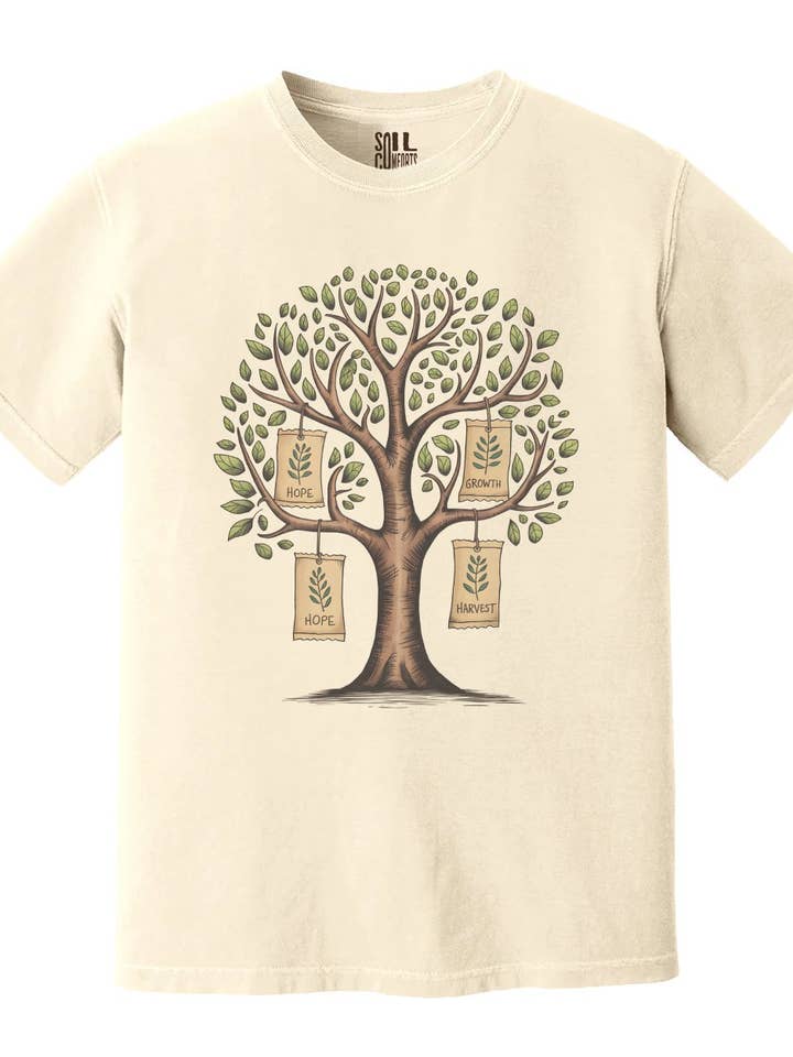 Soil Comforts - Wholesale Screen Printed T-Shirt - Unisex - Inspirational Tree with Hope and Growth T-Shirts