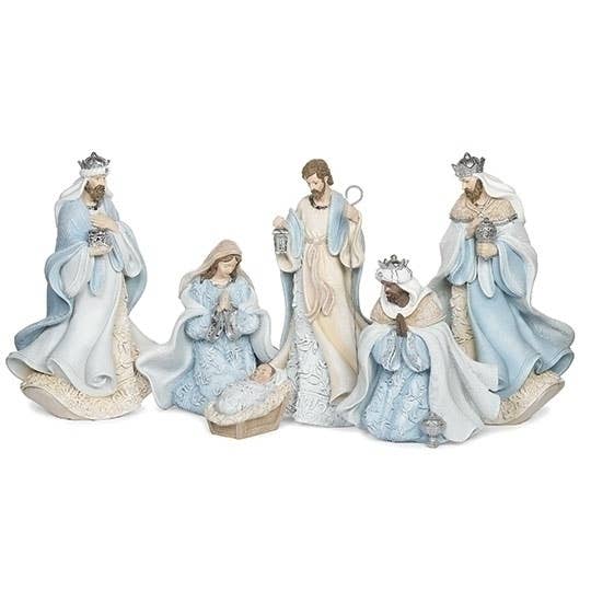 Nativity Set with Blue Leaf Pattern; 6-piece set for wholesale by Roman