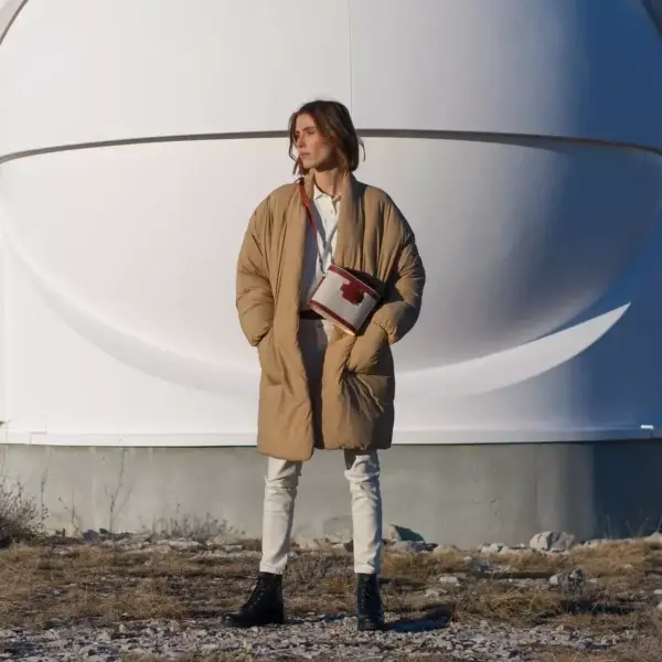 Red Salmon Leather And Linen Vanity Bag for wholesale on Faire7