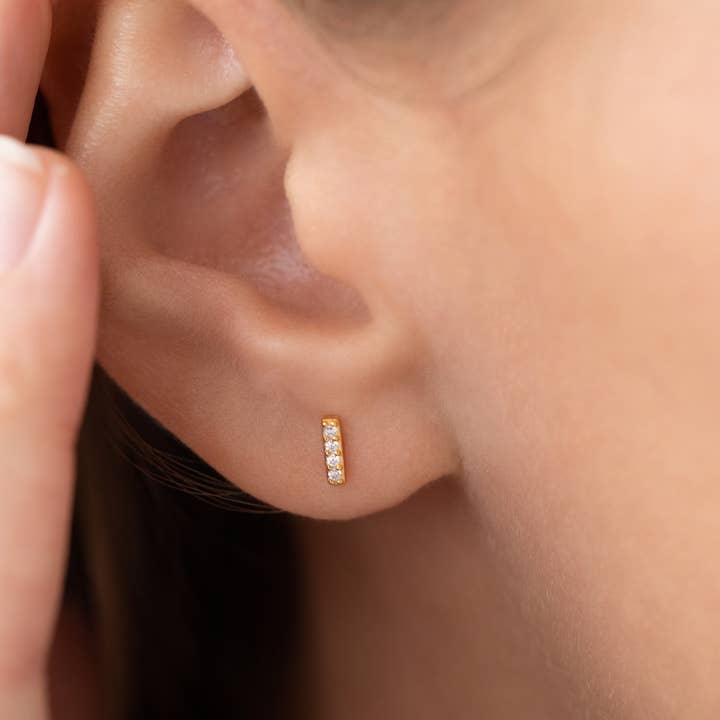 Gold Vermeil Chloe Bar Stud Earrings for wholesale by Thira Jewelry