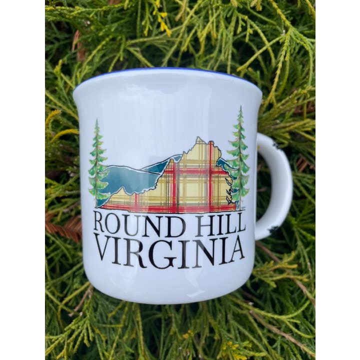 Sweetgum Studio - Wholesale Coffee Mug - Stoneware Distressed Mug with Blue Trim 14 oz.26