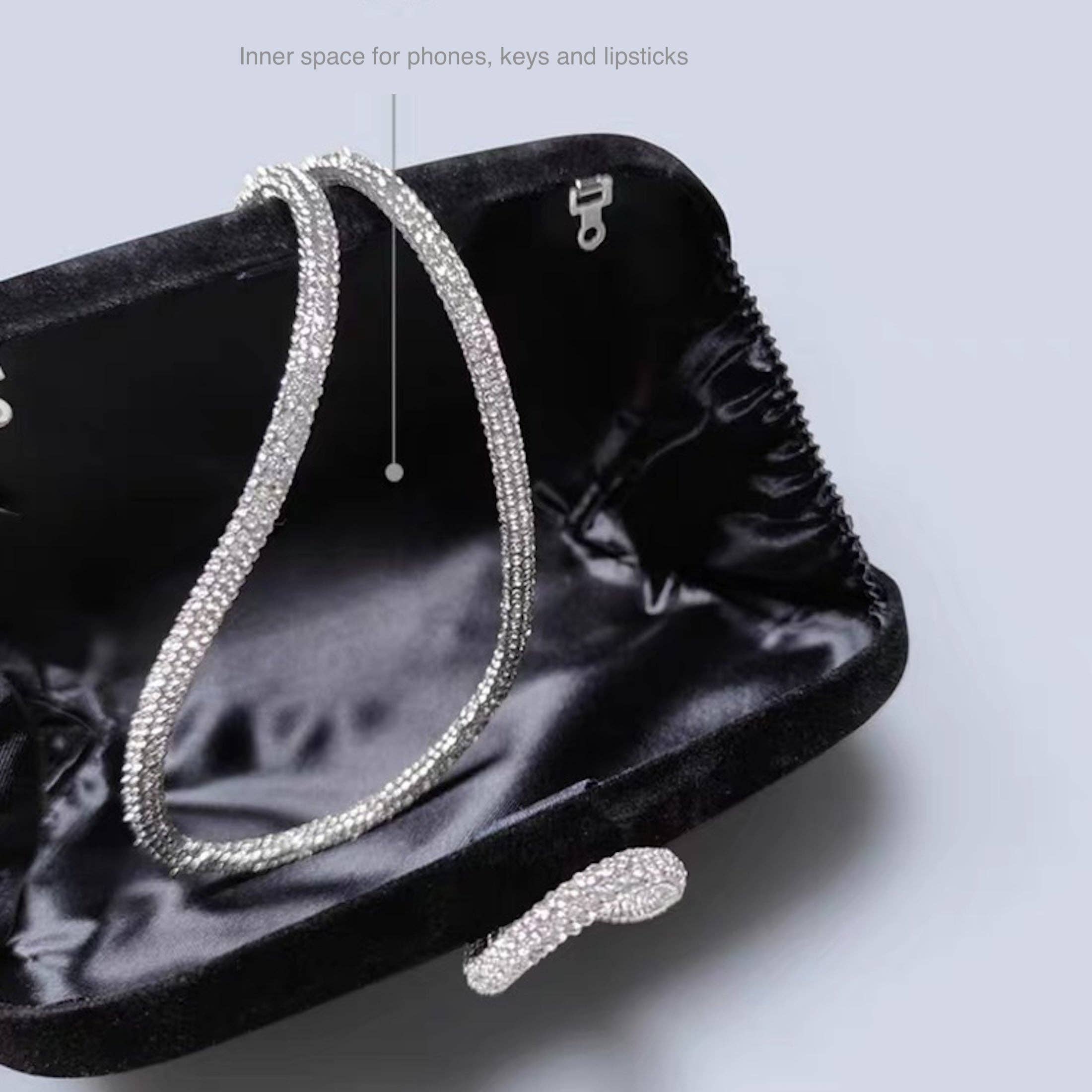 LanLivia - Wholesale Clutch Bag - Women's - Luxe Black Velvet Party clutch-Sparkling Diamond Belt4