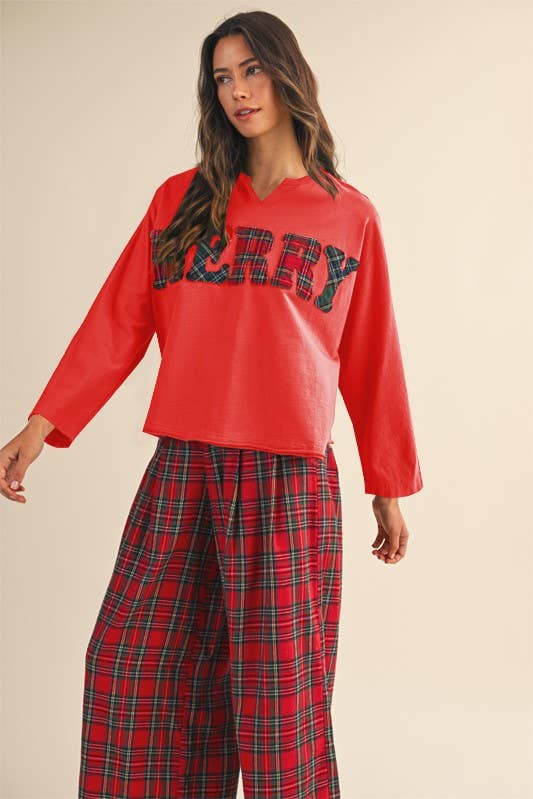 Vanilla Monkey - Wholesale Sweatshirt - Women's - Christmas Lettering Patch Mineral Washed Top5