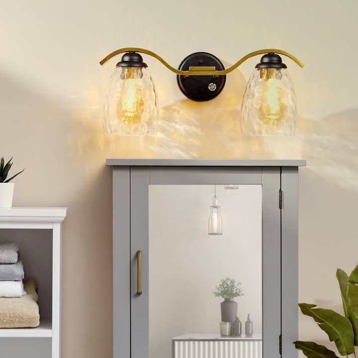 Black and Brass Heidi Dimmable 2-Light Bathroom Vanity Light for wholesale on Faire2