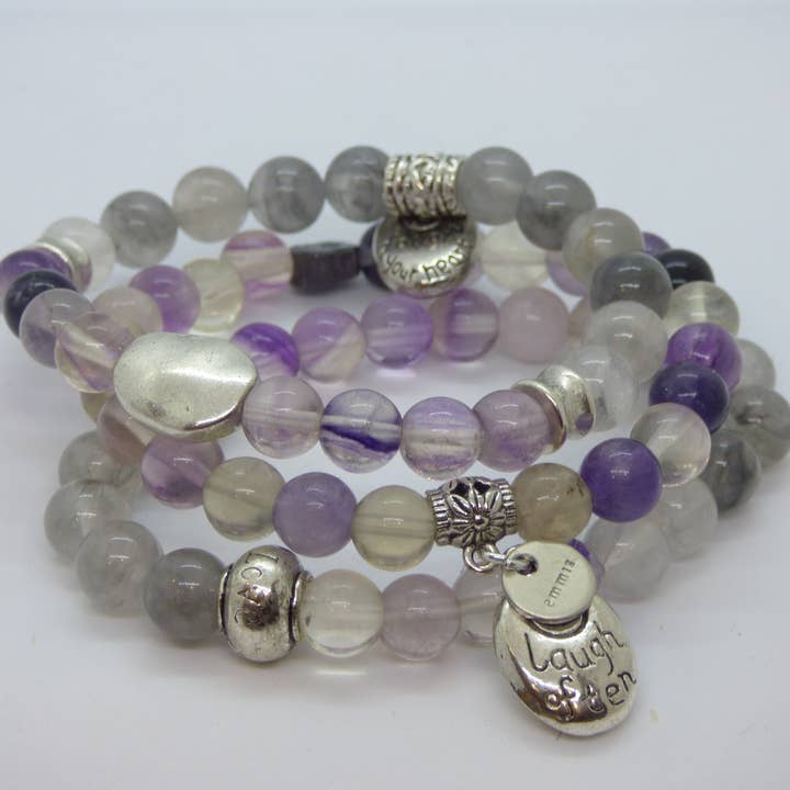 Fluorite and Cloud Quartz Single Bracelet for wholesale by EMMIS JEWELRY