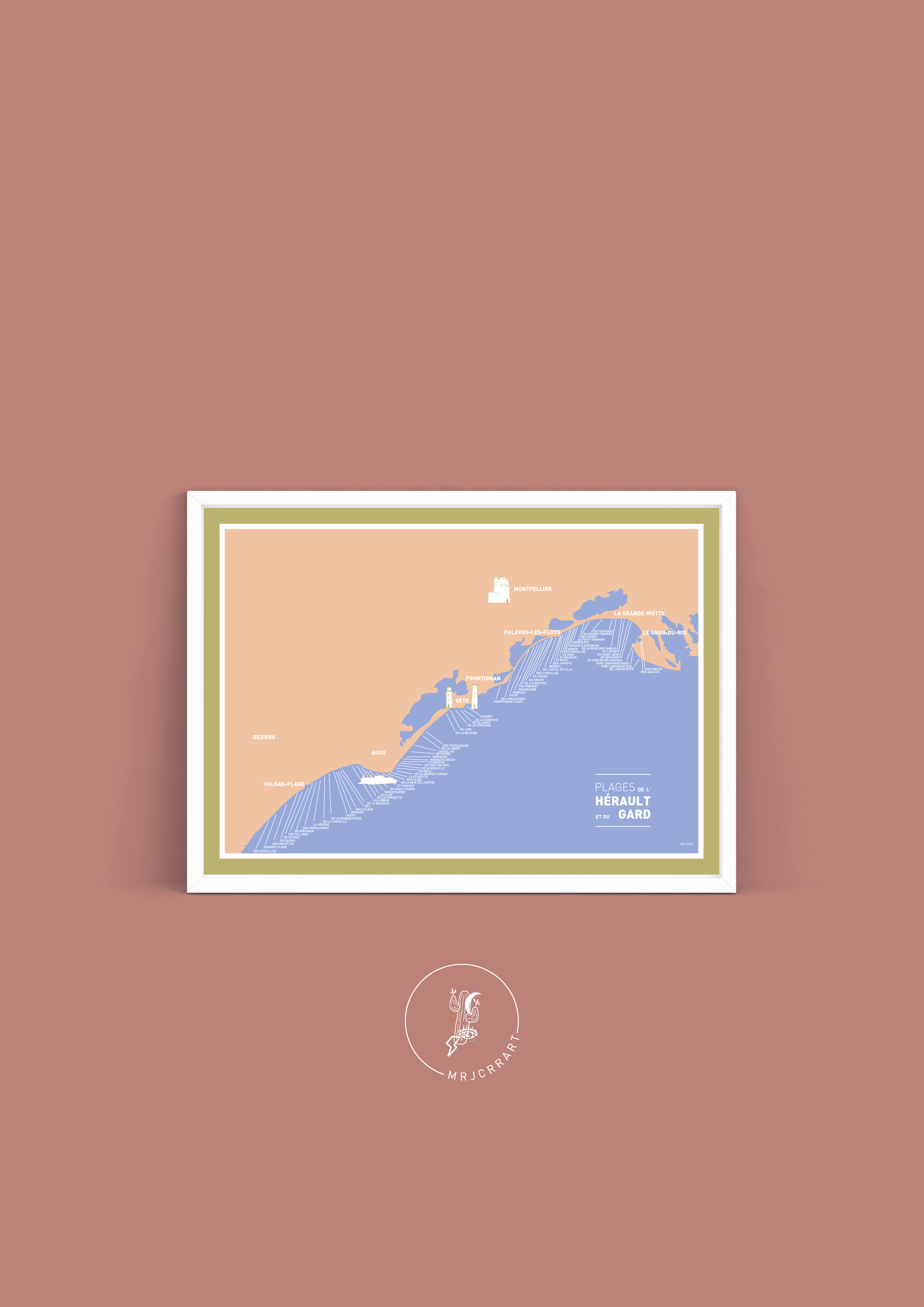 Mrjcrrart - Vente Affiche d'art - Carte des Plages de l’Hérault et du Gard0