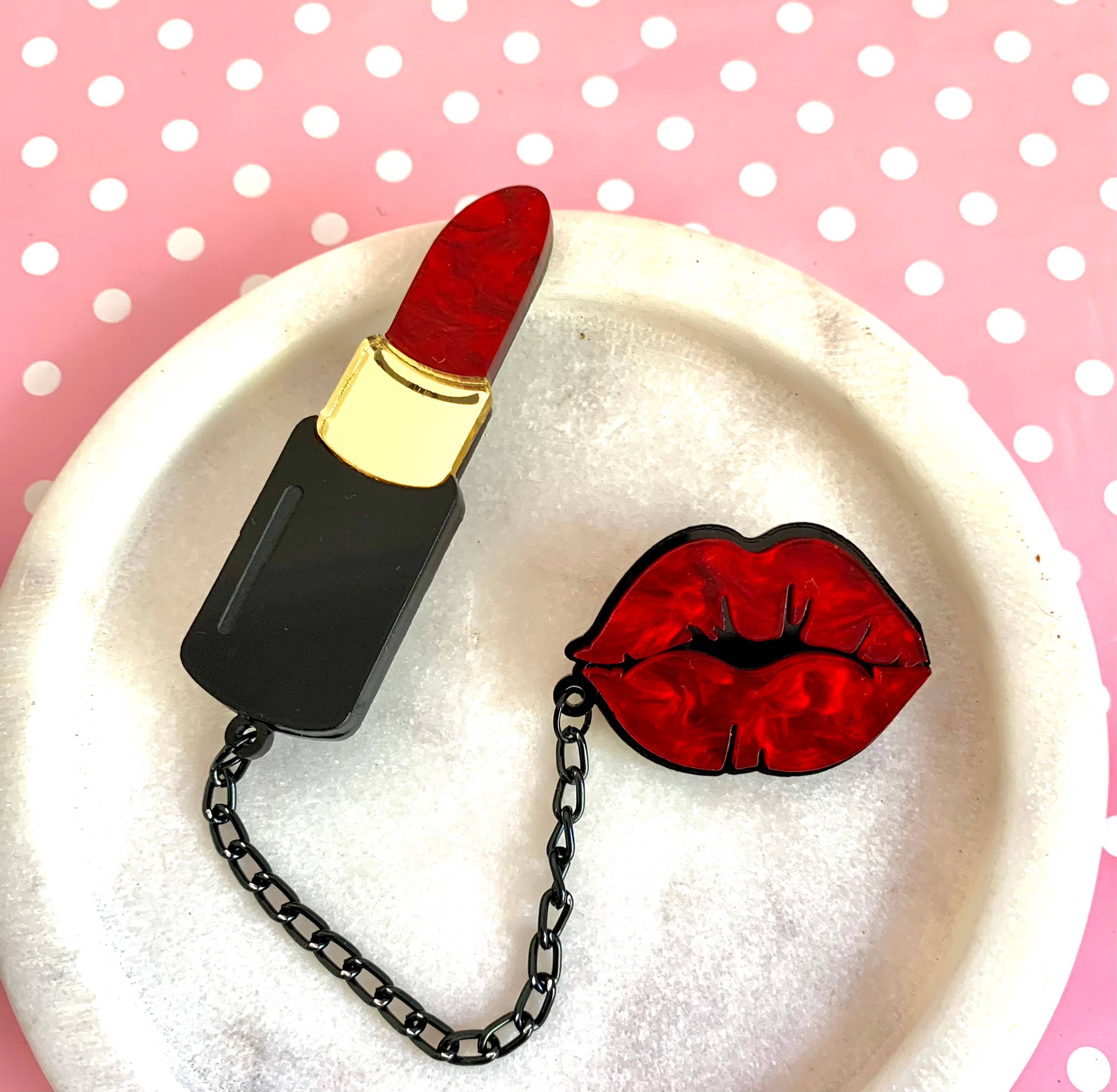 Birdie Bananas – wholesale Brooch – Red Lips and Lipstick Double Brooch