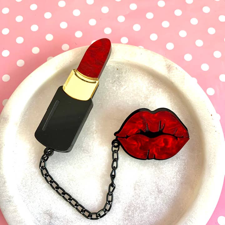 Birdie Bananas – wholesale Brooch – Red Lips and Lipstick Double Brooch0