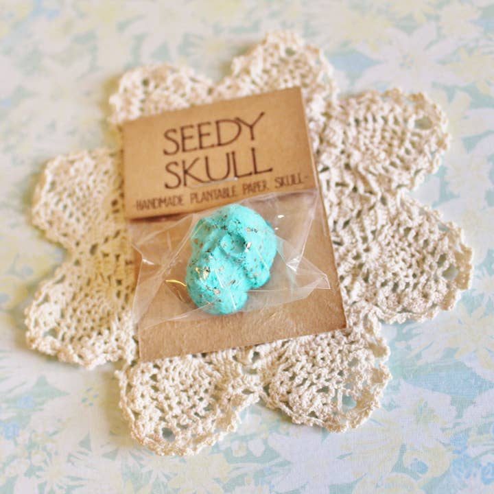 Darling Homebody - Wholesale Plant Seeds - Single Teal Plantable Paper Skull / Seedy Skull Seed Bomb / Recycled Paper Pulp Craft / Spring Summer Small Gift / Wild Flowers1