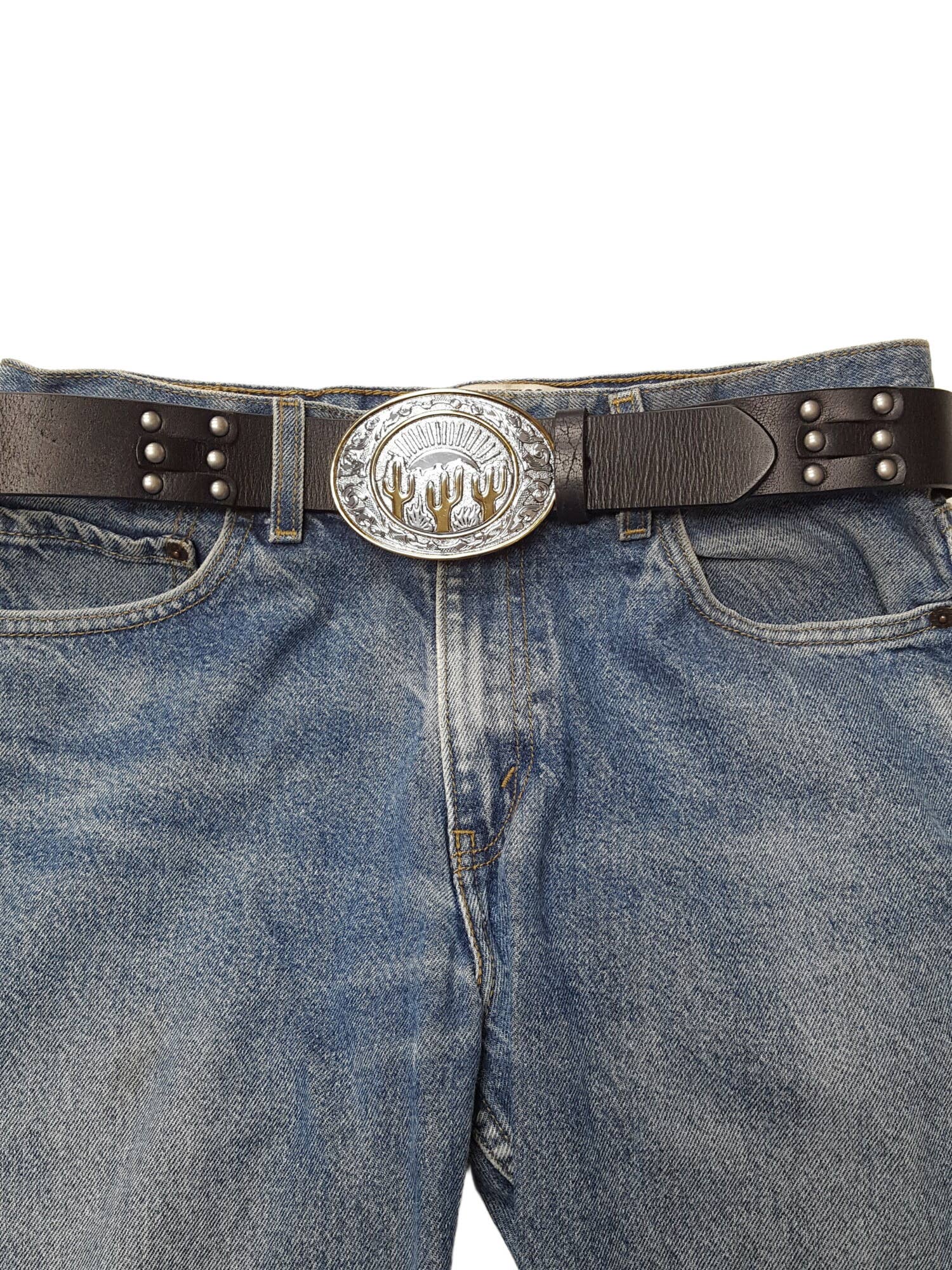 Axesoria West - Wholesale Belt - Women's - Genuine Studded Leather Belt w. Cactus Buckle2